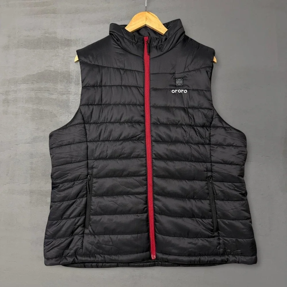 Ororo‎ Heated Puffer Vest Black Red Zip Insulated Techwear 2XL